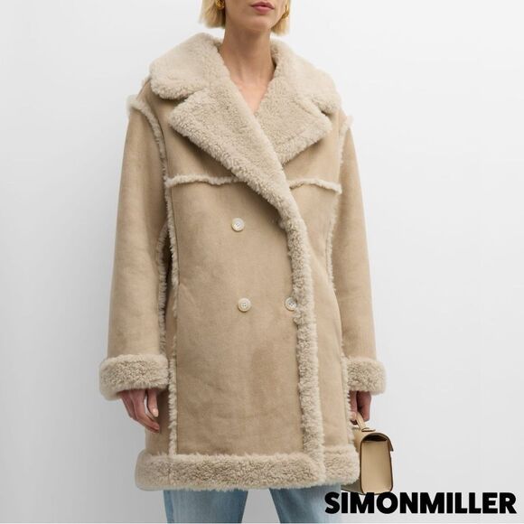 Simon Miller **NWT** Midi Jetz Faux-Fur Shearling Coat in Milk (Beige/Cream) - Picture 10 of 16